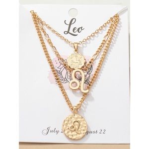 Gold Leo zodiac multi layered fashion style necklace